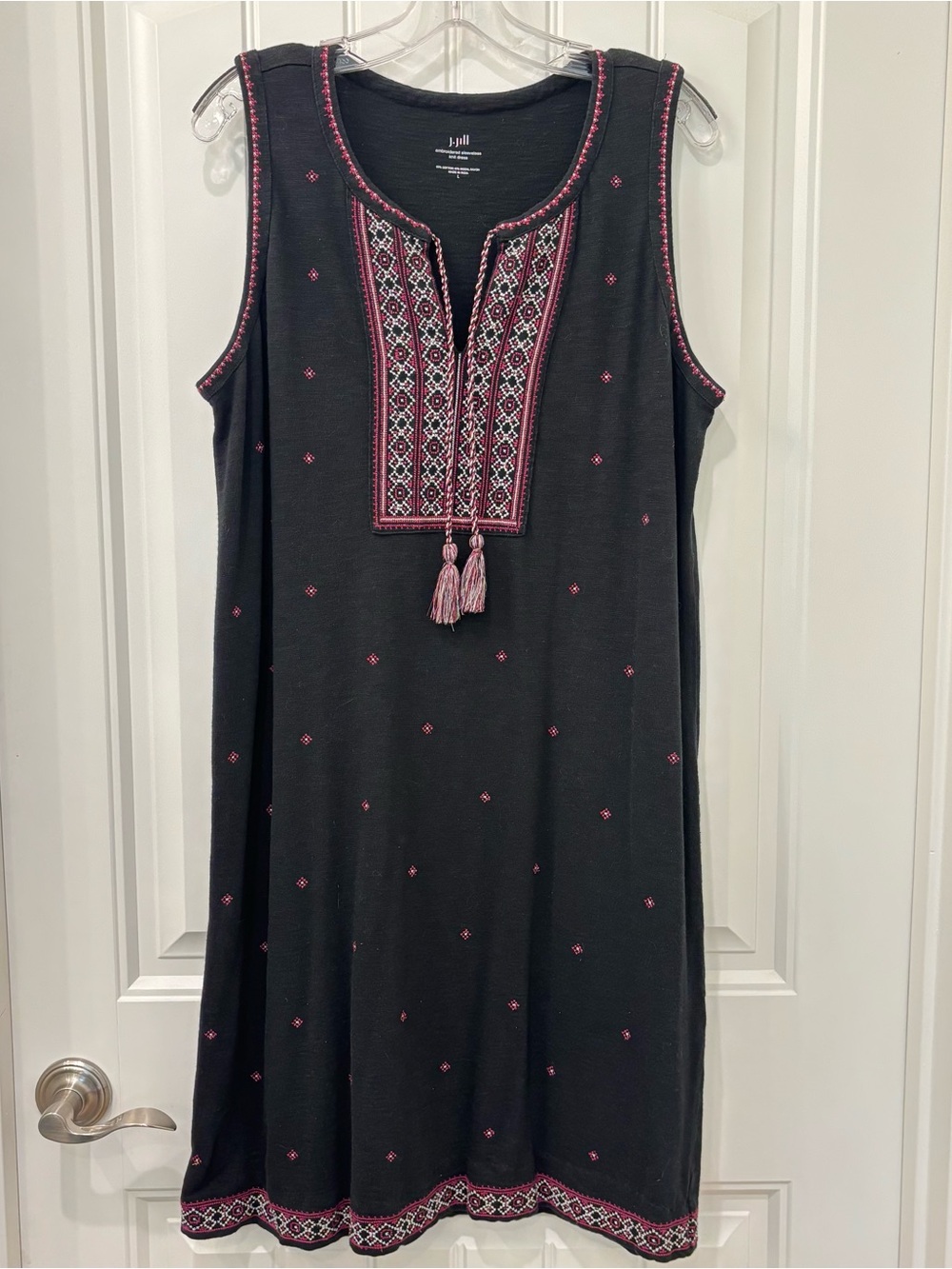 J.Jill Women’s Black Embroidered Sleeveless Cotton Knit Dress Size L